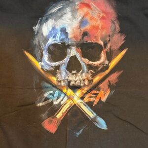 Sullen Skull & Crossed Paintbrushes Graphic Tee - Black